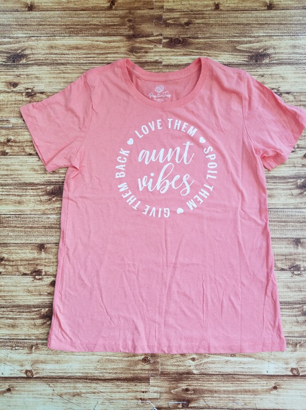 Positive Tees Aunt Vibes Graphic Shirt Peach Short Sleeve Women's Small 4/6